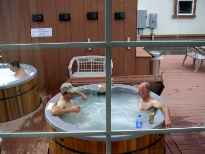 Greg and Bob relax in the jacuzzi
