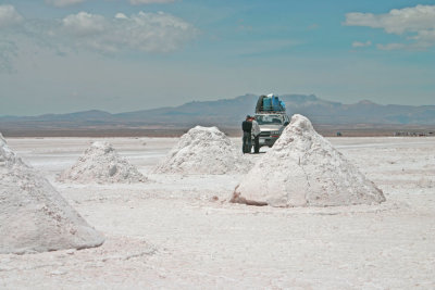 Piles of salt at Salar de Uyuni