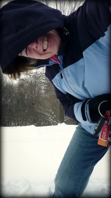 short girl in a snowdrift