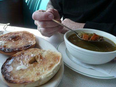 lentil soup and a bagel in boonton, nj