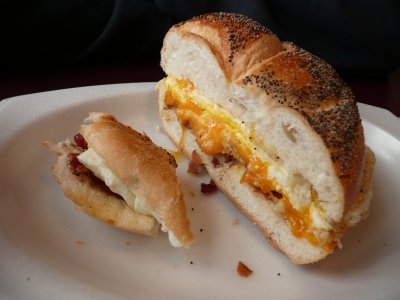 bacon, egg and cheese on a roll