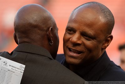 NFL Hall of Fame hug - Jerry Rice (left) and Warren Moon (right)