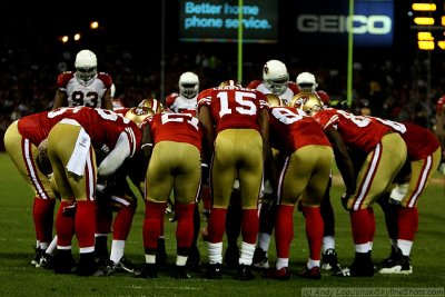 San Francisco 49ers offensive huddle