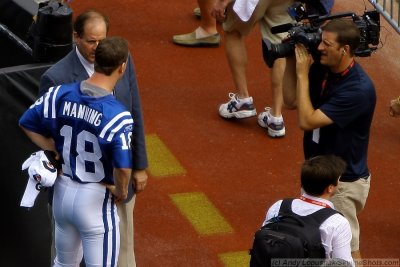 Super Bowl XLIV Media Day: Indianapolis Colts QB Peyton Manning & ESPN  analyst Chris Berman