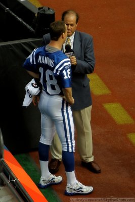 Super Bowl XLIV Media Day: Indianapolis Colts QB Peyton Manning & ESPN  analyst Chris Berman