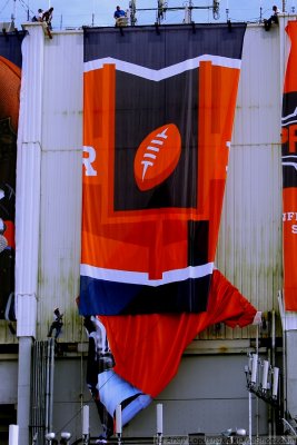 Removing the Pro Bowl banner with the Super Bowl XLIV banner