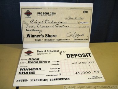 Chad Ochocinco's Pro Bowl check and deposit slip