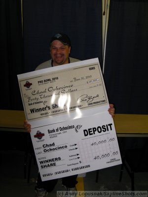 Me at Super Bowl XVIV - with Chad Ochocinco's Pro Bowl check & deposit slip