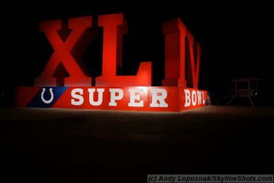 Super Bowl XLIV Beach Sculpture at Night