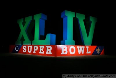 Super Bowl XLIV Beach Sculpture at Night