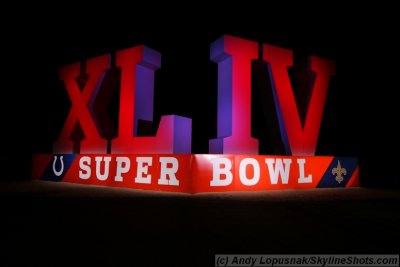Super Bowl XLIV Beach Sculpture at Night