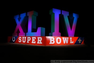 Super Bowl XLIV Beach Sculpture at Night