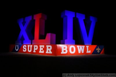 Super Bowl XLIV Beach Sculpture at Night