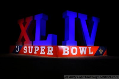 Super Bowl XLIV Beach Sculpture at Night