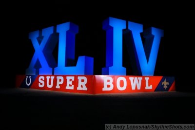 Super Bowl XLIV Beach Sculpture at Night