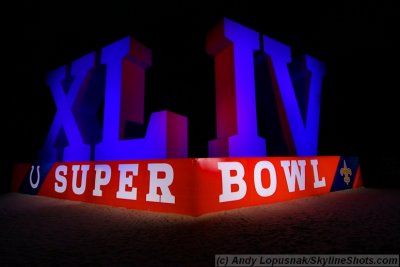 Super Bowl XLIV Beach Sculpture at Night