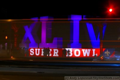 Super Bowl XLIV Beach Sculpture at Night
