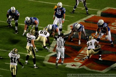 Indianapolis Colts QB Peyton Manning gets a penalty thrown in his face