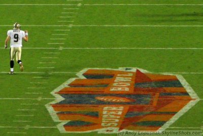 New Orleans Saints QB Drew Brees celebrates his first TD of Super Bowl XLIV