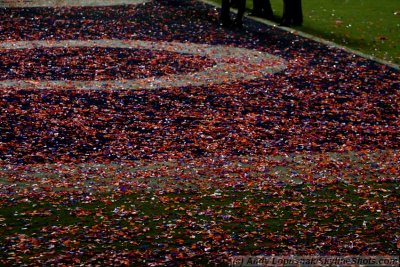 Confetti on the field after Super Bowl XLIV