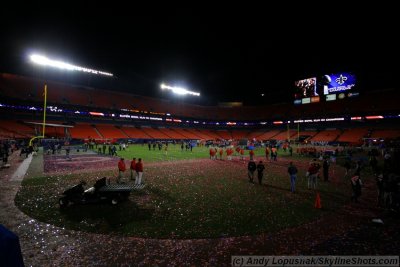 Confetti on the field after Super Bowl XLIV