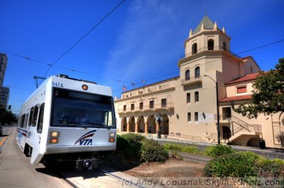 VTA train in from of Montgomery Theater - San Jose, CA