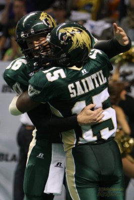 San Jose SaberCats QB Mark Grieb and WR Cleannord Saintil