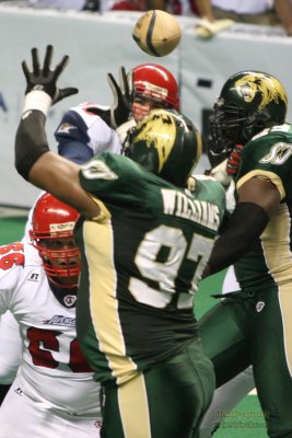 San Jose SaberCats lineman George Williams just misses a knocked down pass