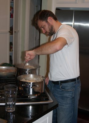 Dan prepares Christmas dinner