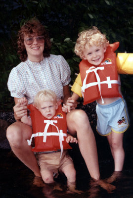 Heather and boys at the lake 1984