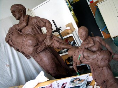 father & son :: smaller model and larger clay piece