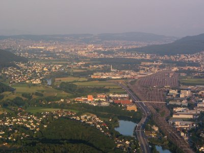 Limmat valley with railyard - Zurich is in far background