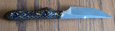 Handle sculpting and mounting by Darrell,  damascus blade made by Two Finger Knife, Llc