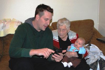 Josh showing Nanny his iphone