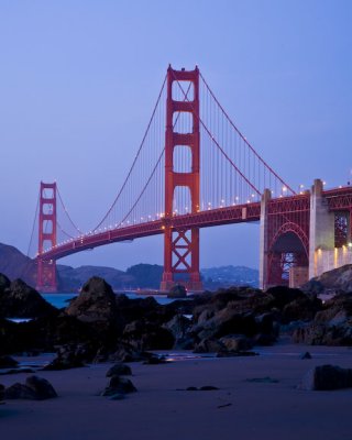 Golden Gate Bridge, Presidio Beach twilight