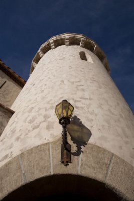 Looking up at the castle turret