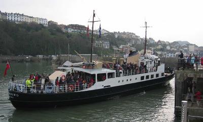 Ilfracombe Docks. Oldenburg in from Lundy Island