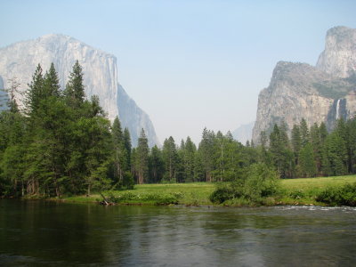 Merced River with granite structures behind