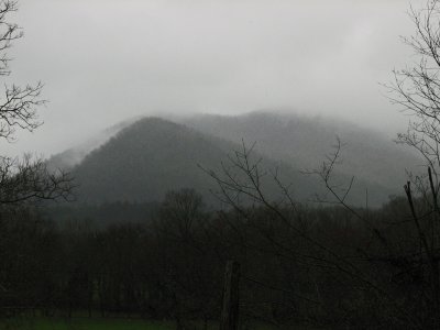 Heavy clouds over the hills at Cades Cove