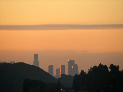 Downtown from Universal City at daybreak