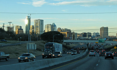 Driving past the Austin Skyline