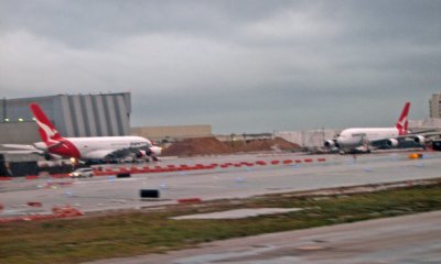 Two A380s facing each other