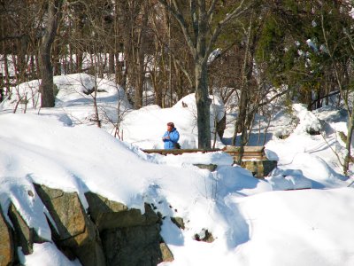 Braving the cold across the river