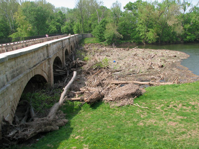 Debris from earlier floods at the Monocacy Aqueduct