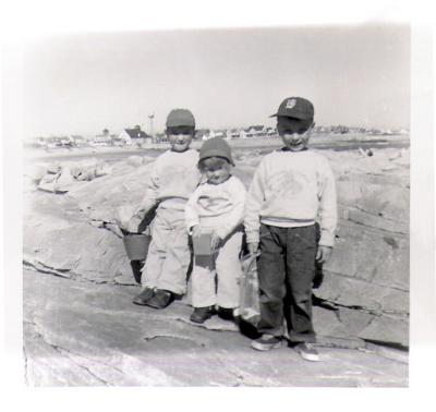 Kids on Rock with Lifesaving Station and Tower - 1956