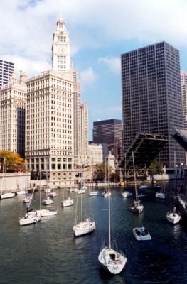Sail Boats return to dry dock at the end of the season down the Chicago River