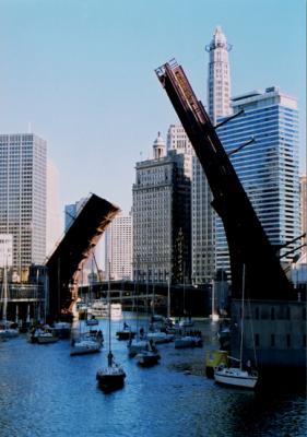 Sail Boats return to dry dock at the end of the season down the Chicago River