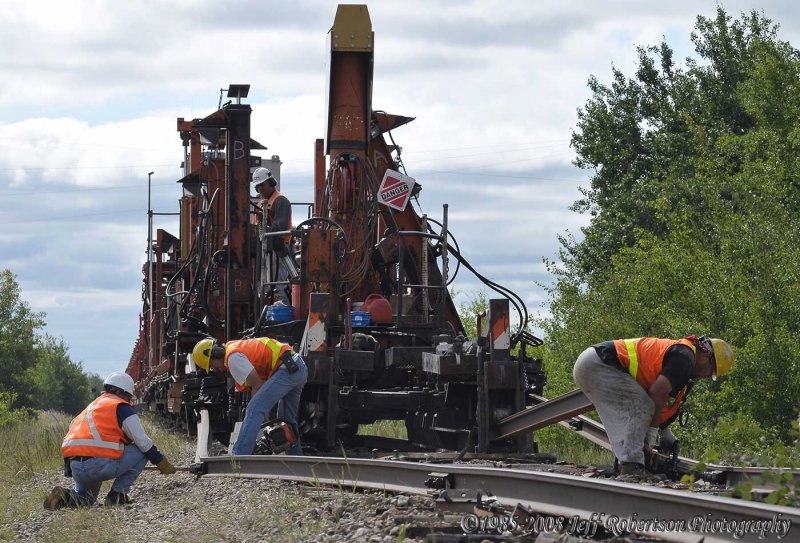 Getting ready to thread the next rails.