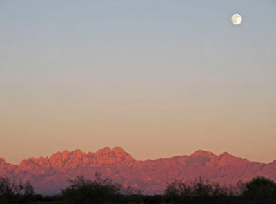 Moon over Organ Mountains at sunset