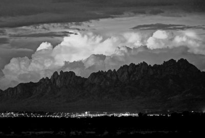 Storm clouds over the Organ Mountains after sunset